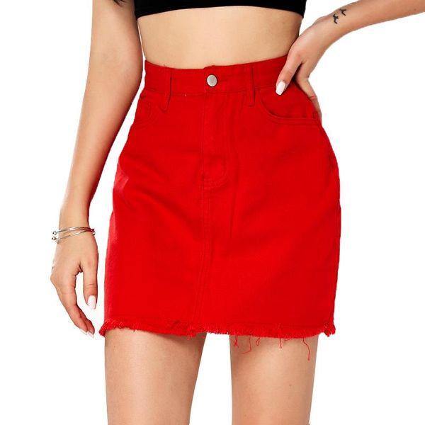

skirts 2021 half-length skirt women's denim spring and summer red is thin, Black
