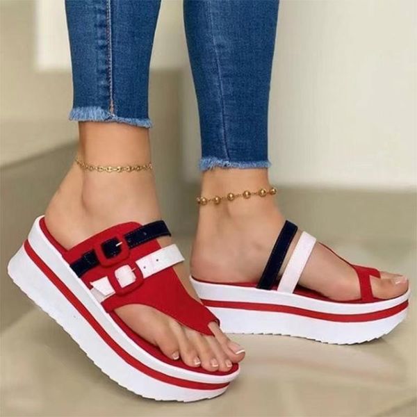 

women fashion beach buckle flip flop woman flatform casual flats female summer shoes ladies big size 43 footwear slippers, Black