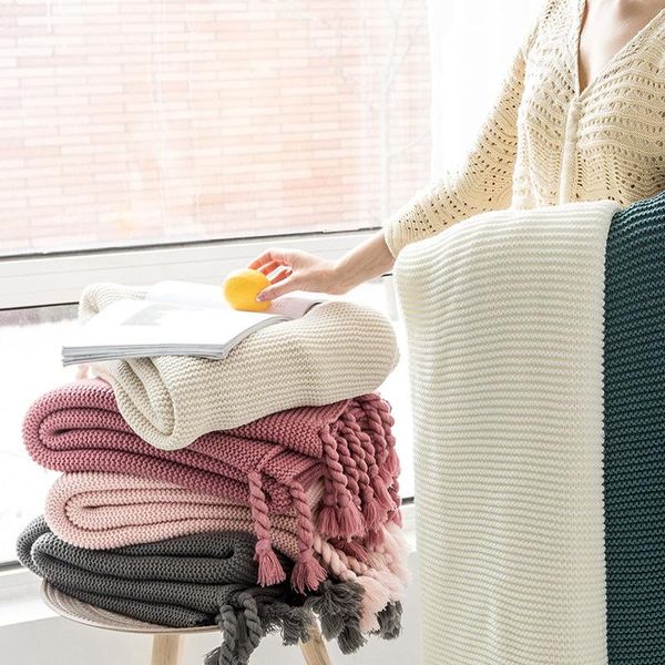 

blankets shaggy serape soft blanket travel airplane nordic pure color tassel knitted casual decorative sofa