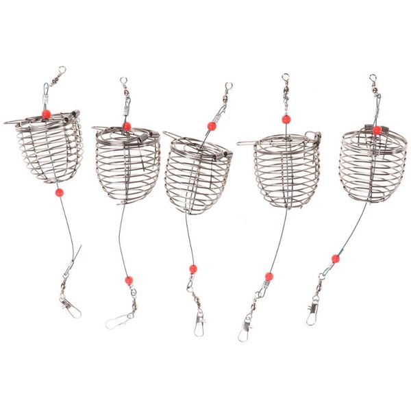 

fishing accessories 5 pcs stainless steel bait cage lure trap basket feeder holder tackle - size