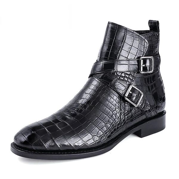 

boots 100% business men luxury real crocodile leather buckle design formal genuine alligator work safety shoes dress ankle, Black