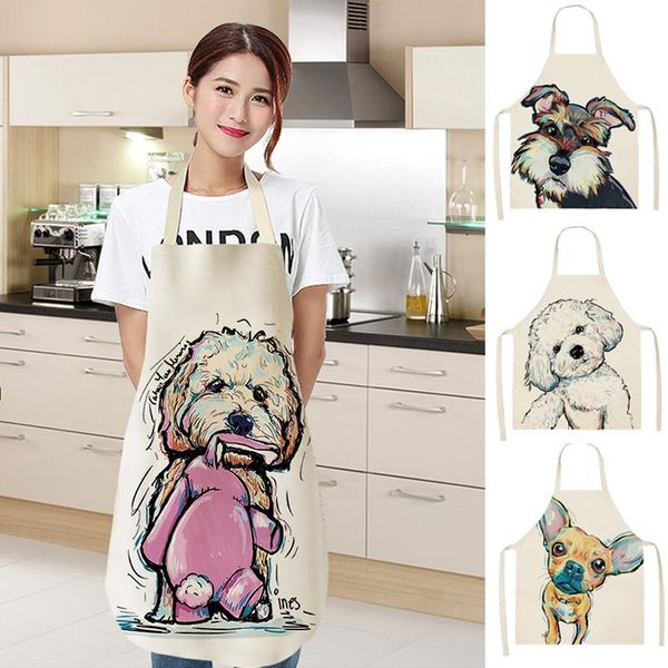 

kitchen apron cartoon painting dog printed sleeveless cotton linen aprons for men women home cleaning tool