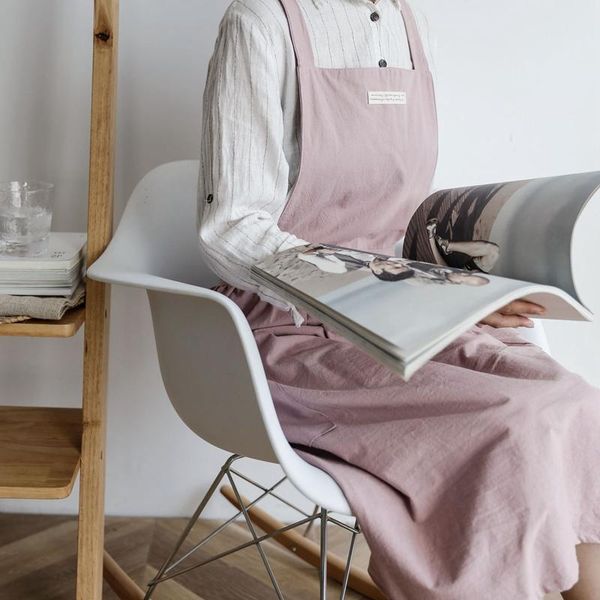 

simple aprons cotton linen cross back sleeveless women men painting cooking with pockets household