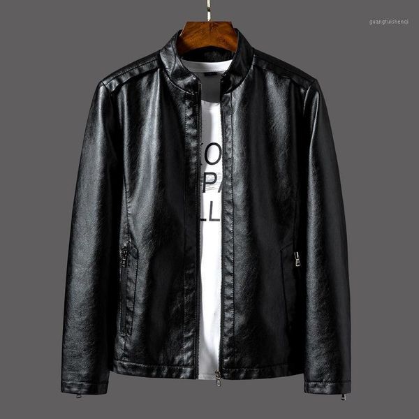

men's fur & faux 2021 autumn winter casual pu leather jacket motorcycle men leisure clothing male slim, Black