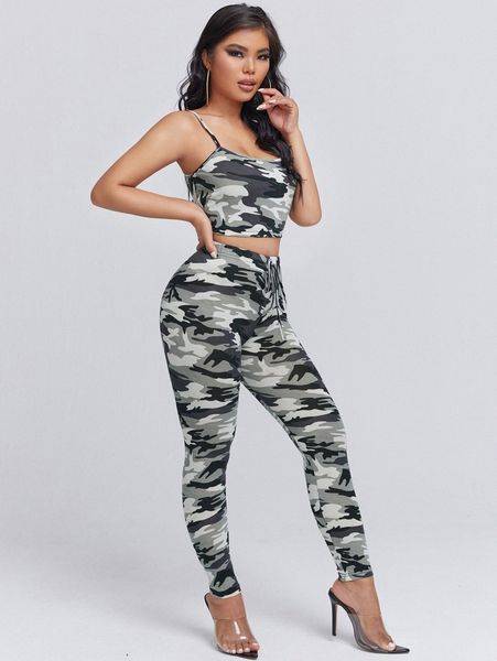 

sxy camo print cami & leggings set y6gj#, White