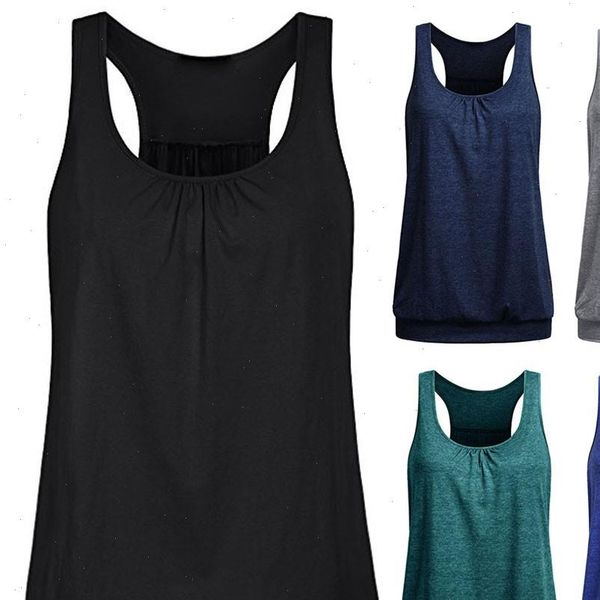 

sleeveless sport solid flowy womens wrinkled cotton modis racerback vest running haut femme poleras mujer, White