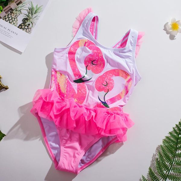 

one-piece suits 2021 flamingo girls swimwear 1~8years children swimsuit one piece kid bathing suit beach wear sw332