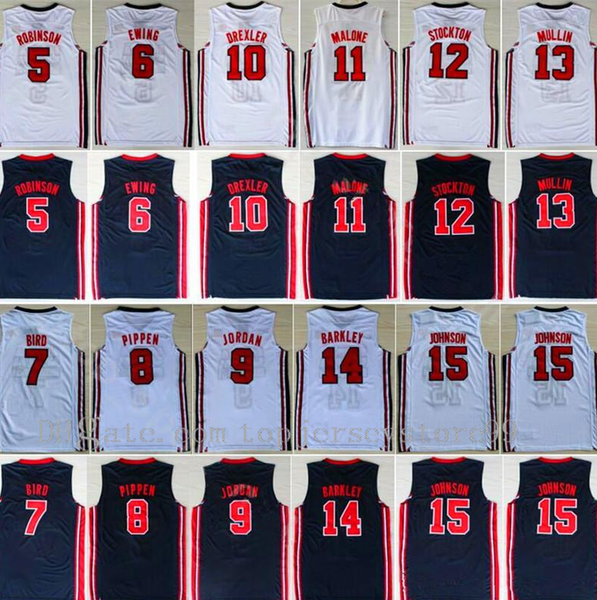 

athletic outdoor apparel dream team one 1992 basketball jerseys 7 larry bird 14 charles barkley jersey 6 patrick ewing 8 scottie pippen clyd, Black;red