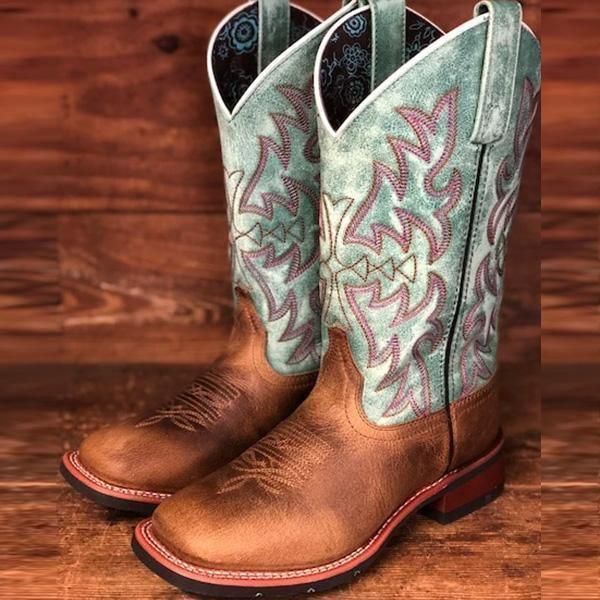 

boots women's brown turquoise square toe western, Black