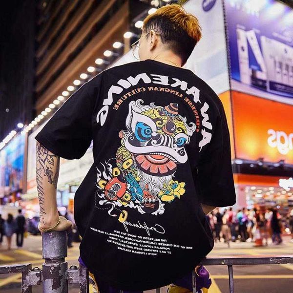 

t-shirt men's street summer hip hop ins harajuku brand loose short national fashion half sleeve lovers' wear, White;black