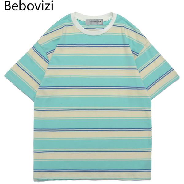 

men's t-shirts bebovizi hip hop striped t shirt 2021 men streetwear harajuku tshirt spring summer short sleeve t-shirt loose cotton te, White;black