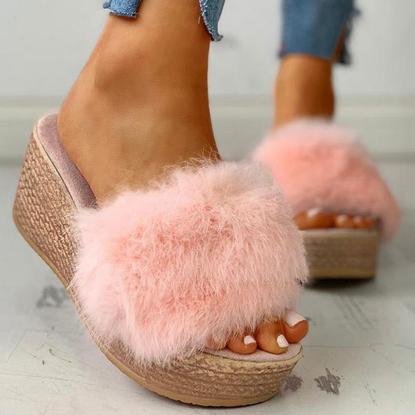 

slippers litthing flock slides shoes without heel ladies' platform designer flat house 2021 pu rubber women's, Black