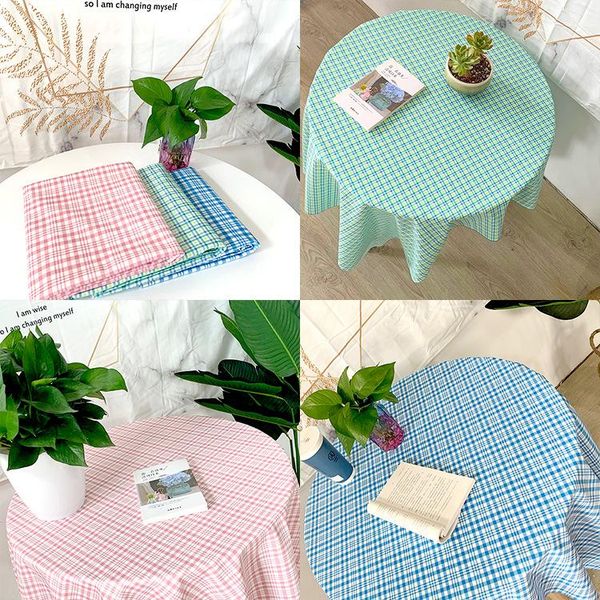 

table cloth ins plaid tablecloth pink blue korean style picnic mat pograph background coffee dressing cover