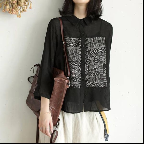 

vintage black long sleeve women blouses cotton linen button up casual, White