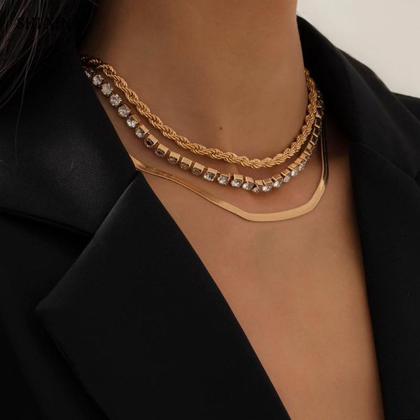 

chokers shixin punk snake chain rhinestone necklaces set on the neck hip hop layered thick link choker necklace for women jewelry, Golden;silver