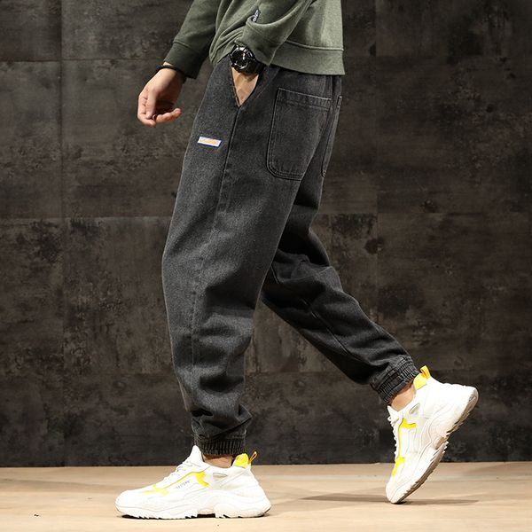 

men's jeans japanese vintage fashion men retro black gray loose fit denim cargo pants harem streetwear hip hop joggers men1 vd69, Blue