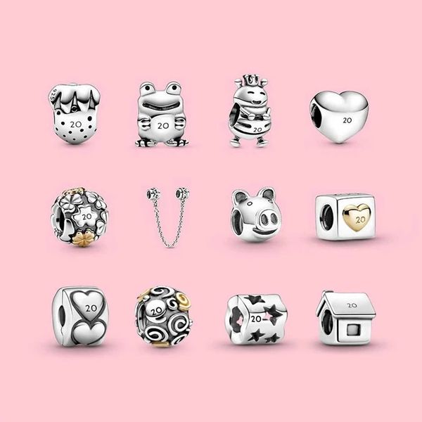 

100% 925 sterling silver jewelry original 20th anniversary limited edition house charms heart charm pig bead fit bracelets diy gifts for wom