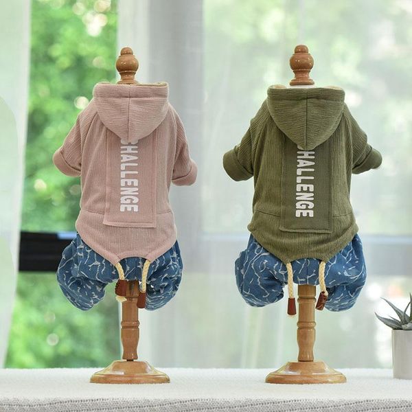 

dog apparel autumn and winter est jumpsuits four legs warm pet clothes with letters print thickening green pink colors suit