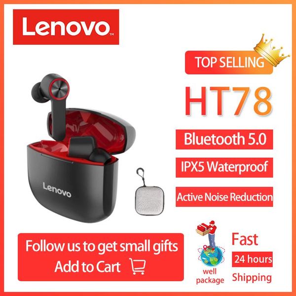 

headphones & earphones lenovo ht78 anc active noise reduction tws wireless bluetooth gaming headset touch control waterproof cancel in stock
