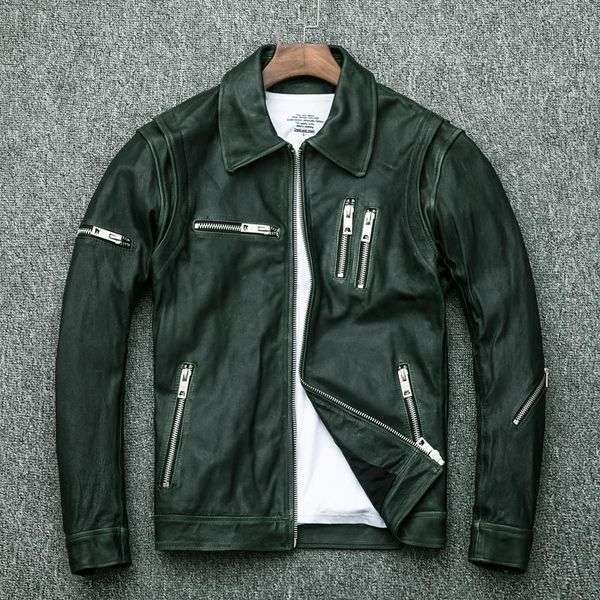 

men's leather & faux jacket 100% sheepskin coat vintage genuine men slim fit motorcycle biker jackets 2021 kj5126, Black