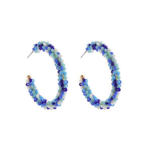 

hoop & huggie fashion bohemian handmade round bead earring 2021 novelty colorful glass statment party jewelry gift for women, Golden;silver