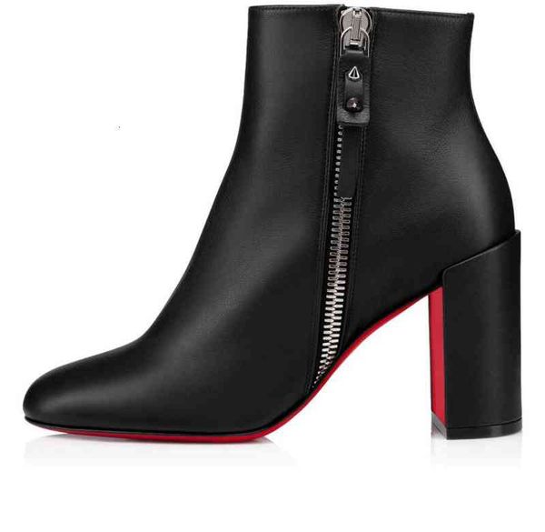 

designer ziptotal luxury sleek ankle boot women round toe ladies bottes chunky heels red bottom boots,red-sole fashion booties black brown