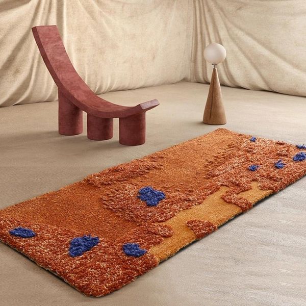 

carpets toffee color handmade 3d area rug, nordic style runner rug blue decoration children room bedside floor mat
