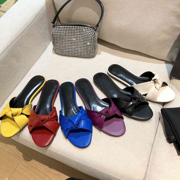 

official website 70% off outlet new women shoes summer casual simplicity fashion genuine leather slippers butterfly knot solid zapatos de mu, Black
