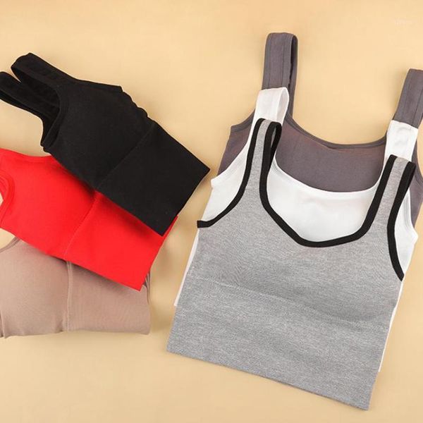 

camisoles & tanks chrleisure seamless women's tube wireless push up crop female shockproof sports underwear, Black;white