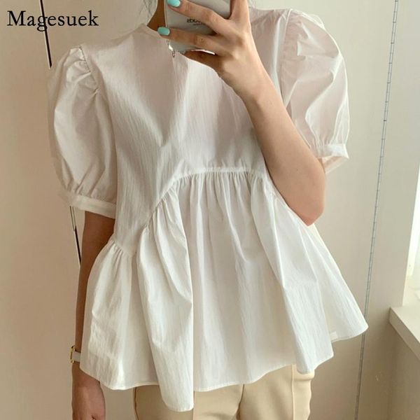 

women's blouses & shirts korean plus size loose shirt summer back bandage cotton white women casual pleated office lady 15483