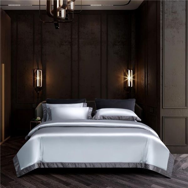 

Bedding Sets 4/6Pcs Gold Grey Silky Set  King Luxurious Smooth Premium Satin+Egyptian Cotton Duvet Cover Bed Sheet Pillowcase