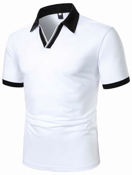 

men contrast collar polo shirt m1su#, White;black