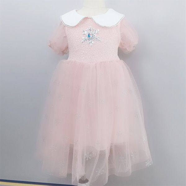 

2021 summer autumn girl's dress ice and snow qiyuan stitching embroidery pengpeng snowflake gauze aisha princess skirt, White