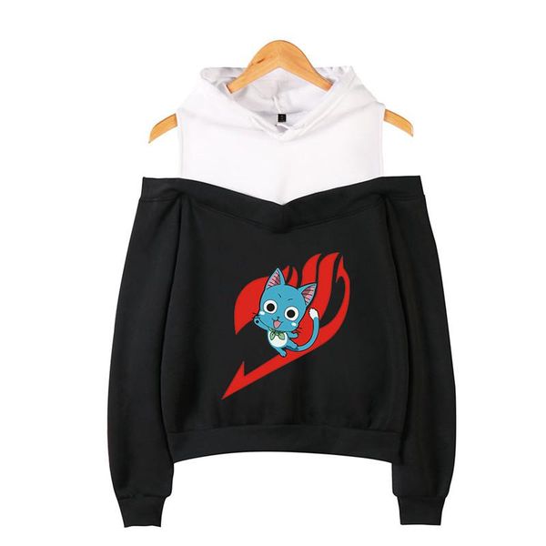 

women's hoodies & sweatshirts anime fairy tail hoodie women patchwork long sleeve off-shoulder hoody kpop classic streetwear kawaii clo, Black