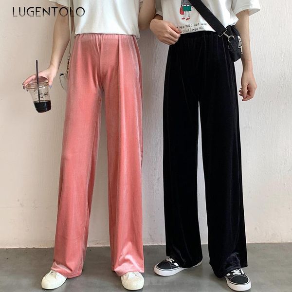 

women's pants & capris lugentolo women plus size loose was thin korean high waist drape fat sister casual solid wide leg fashion long, Black;white
