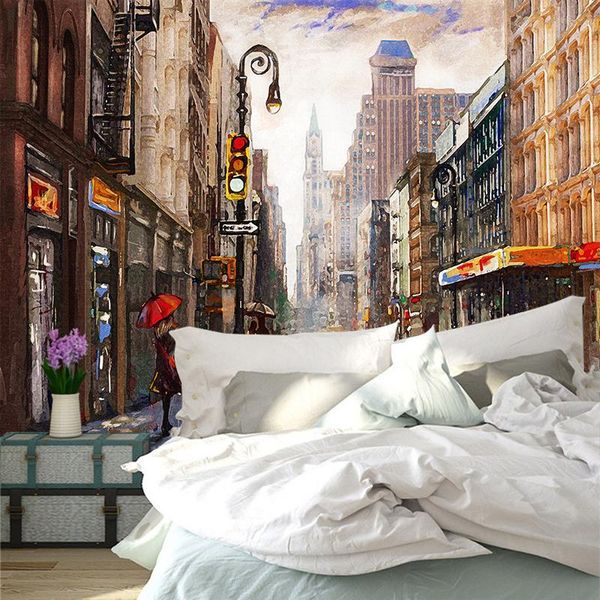 Wallpapers Benutzerdefinierte 3D-Wandbild Po Wallpaper Ölgemälde der berühmten Stadtstraßen sind bunt und schön Papier für Wohnzimmer TV