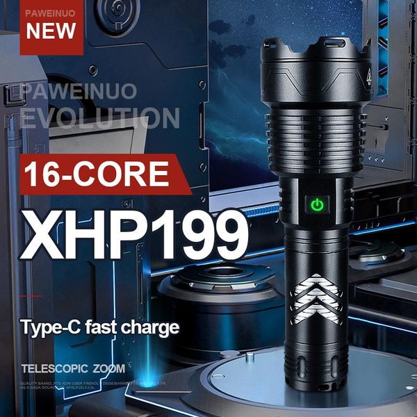 

flashlights torches xhp199 high power led rechargeable torch light xhp160 most powerful tactical 26650 usb camping lantern