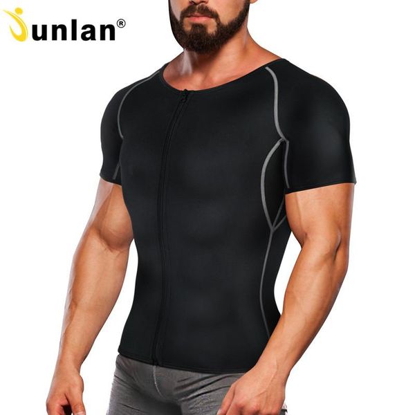 

men's body shapers junlan reducing shirt for men slimming zipper neoprene compression shapewear waist trainer chest shaping vest weigh, Black;brown