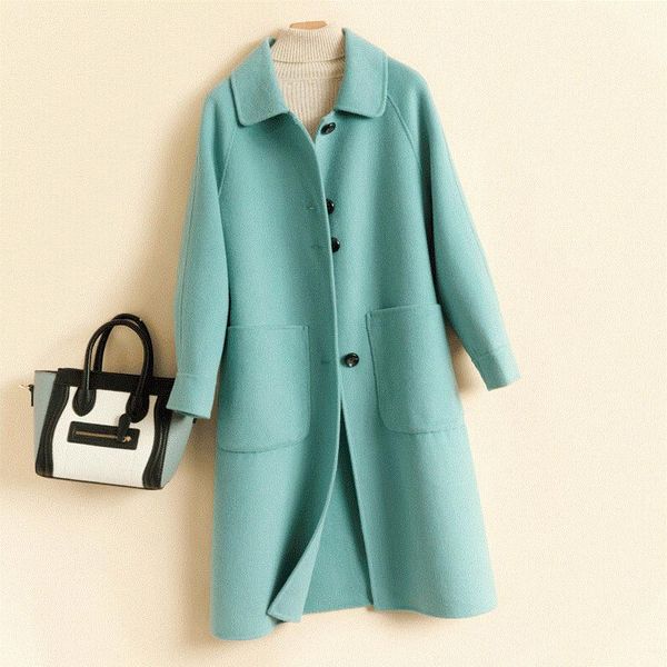 

women's wool & blends fashion women high-end double-faced cashmere jacket long winter coat warm loose overcoat solid casual female 100%, Black