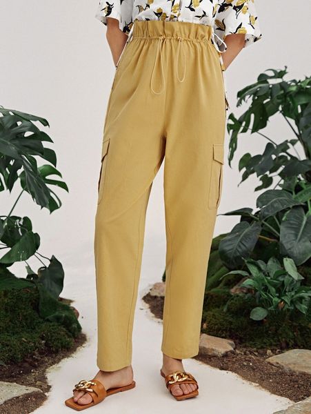 

paperbag waist flap pocket pants x1jd#, Black;white