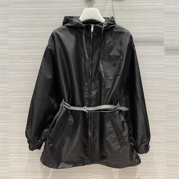 

women's trench coats women fashion spring summer sun protection nylon hooded jackets with belt oversize windbreaker, Tan;black