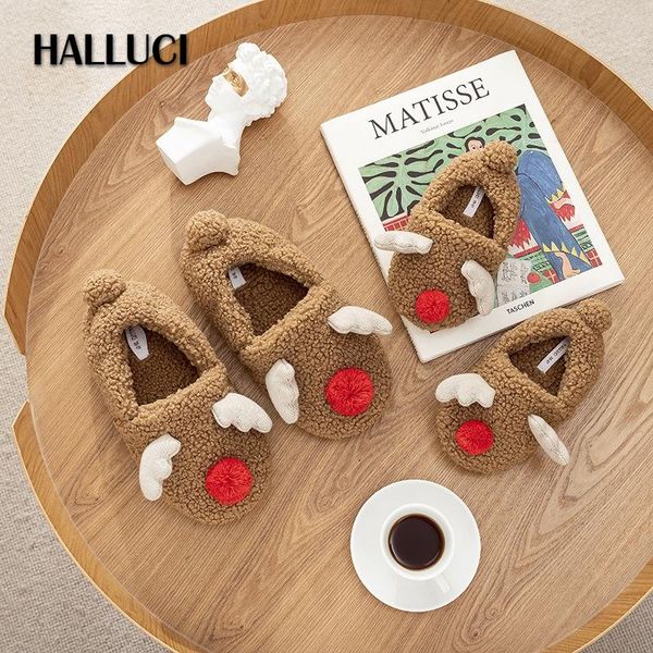 

family winter parent-child cotton slippers women and child japanese plush soft cartoon christmas bedroom non-slip slipper, Black