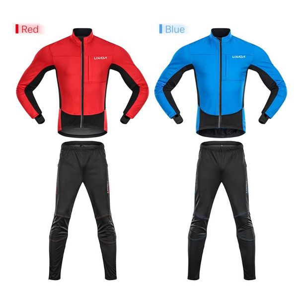 

racing sets lixada men winter cycling clothing set waterproof windproof thermal fleece bike riding jacket and pant sportswear jersey, Black;blue