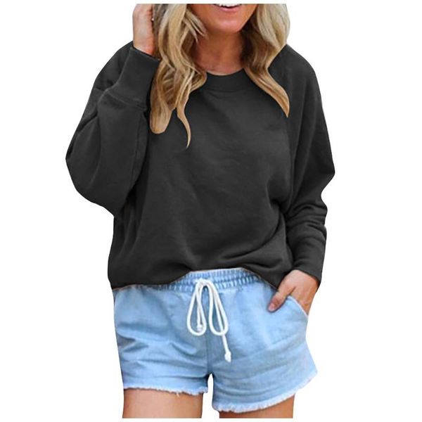 

women's hoodies & sweatshirts solid color sweatshirt women casual loose long sleeve pullover blouse autumn clothing femme sudaderas mu, Black