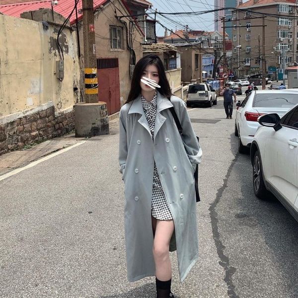 

women's trench coats windbreaker 2021 korean fashion versatile fried street small medium long autumn coat, Tan;black