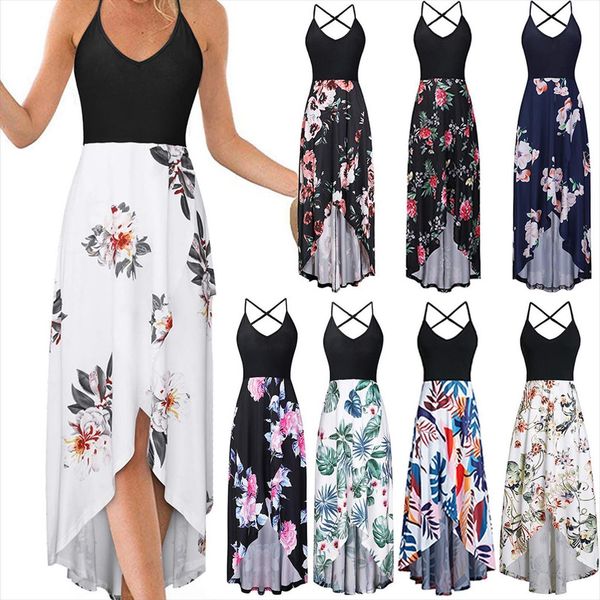 

sundresses fashion v neck sleeveless womens dresses strap open back print dress summer robe femme, Black;gray