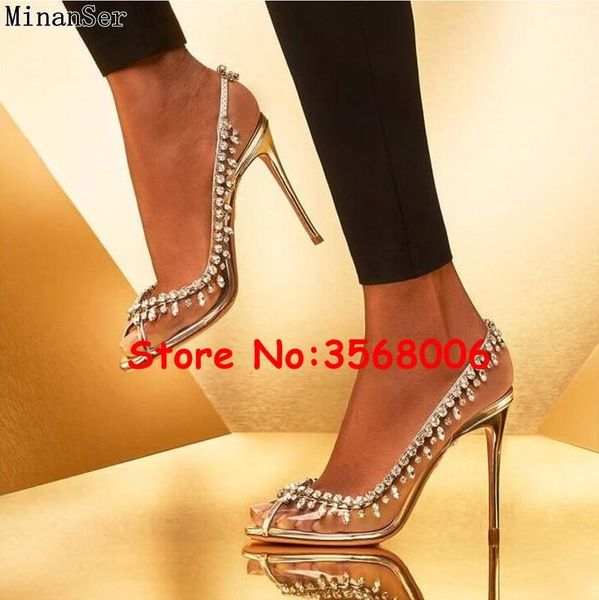 

dress shoes pvc clear peep toe stiletto slip-on pumps rhinestone woman high heels wedding bridal, Black