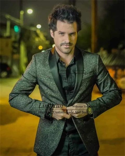 

men's suits & blazers shiny green mens suit for wedding 2 pieces jacket pants set black laple groom wear tuxedos business male blazer t, White;black