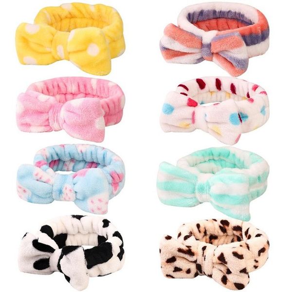 

shower headband bowknot turban dot striped hairbands coral fleece leopard head wrap spa make up hair band hair accessories 29 designs yw42, Slivery;white
