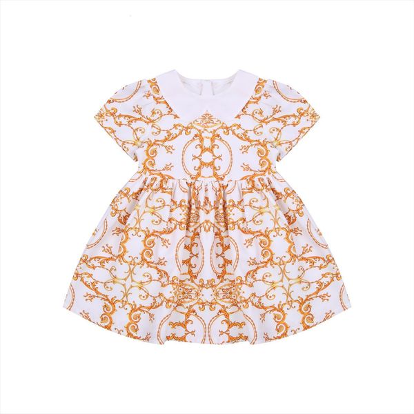 princess toddler kids baby girls girl dresses stylish short sleeve peter pan collar pattern print a line 2 7y, Red;yellow